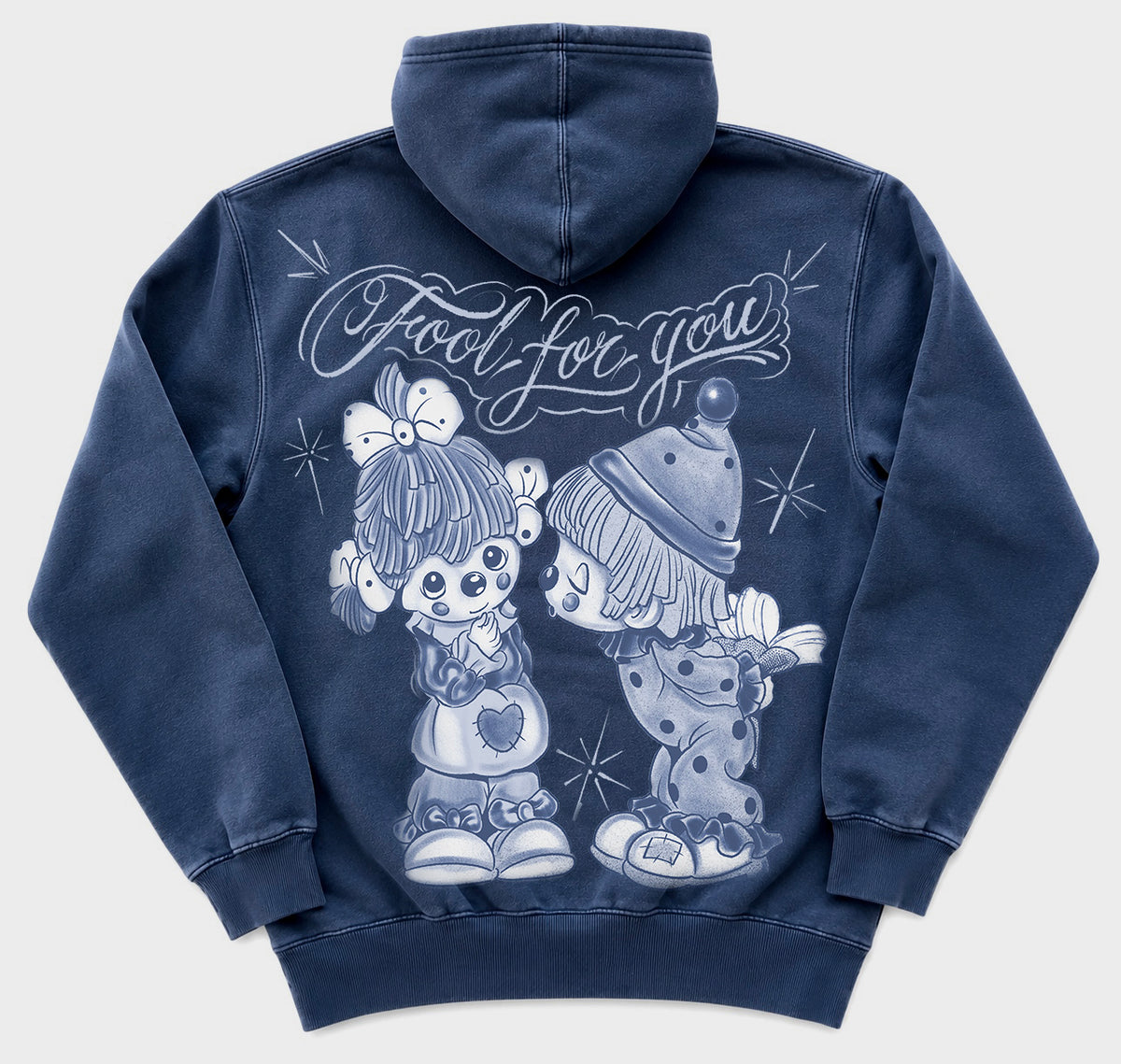 Limited Edition 'FOOL FOR YOU' Ultra Premium Vintage Washed Pullover Hoodie (VINTAGE WASHED NAVY)