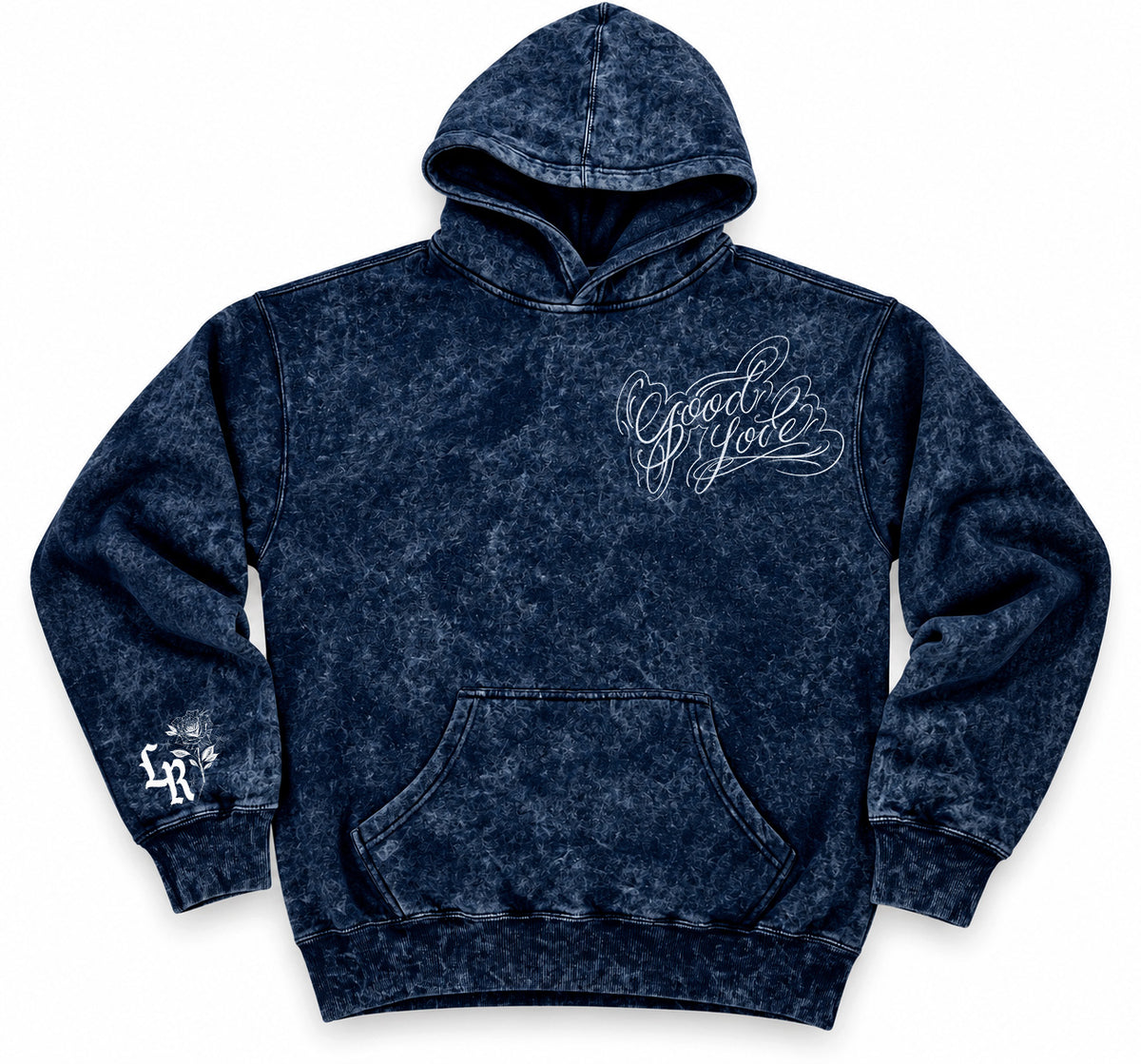Limited Edition 'GOOD LOVIN' Ultra Premium Heavy Vintage Acid Washed Pullover Hoodie (VINTAGE ACID WASHED NAVY)