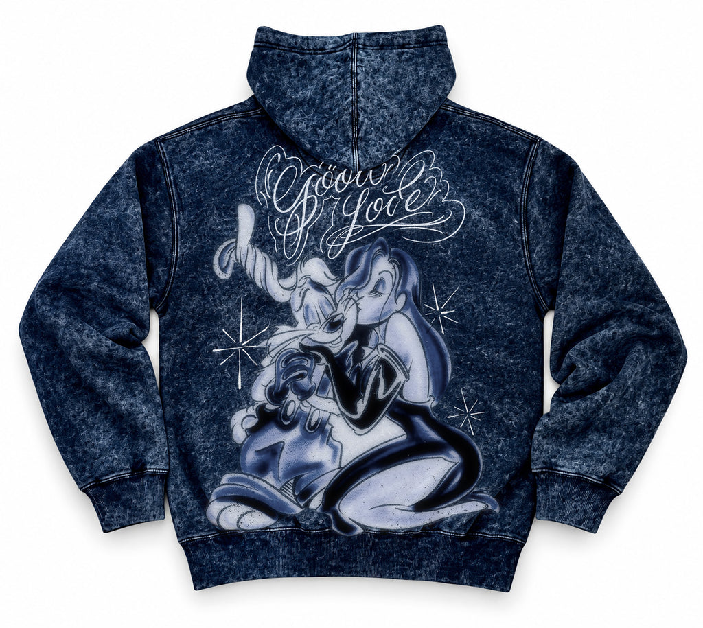 Limited Edition 'GOOD LOVIN' Ultra Premium Heavy Vintage Acid Washed Pullover Hoodie (VINTAGE ACID WASHED NAVY)