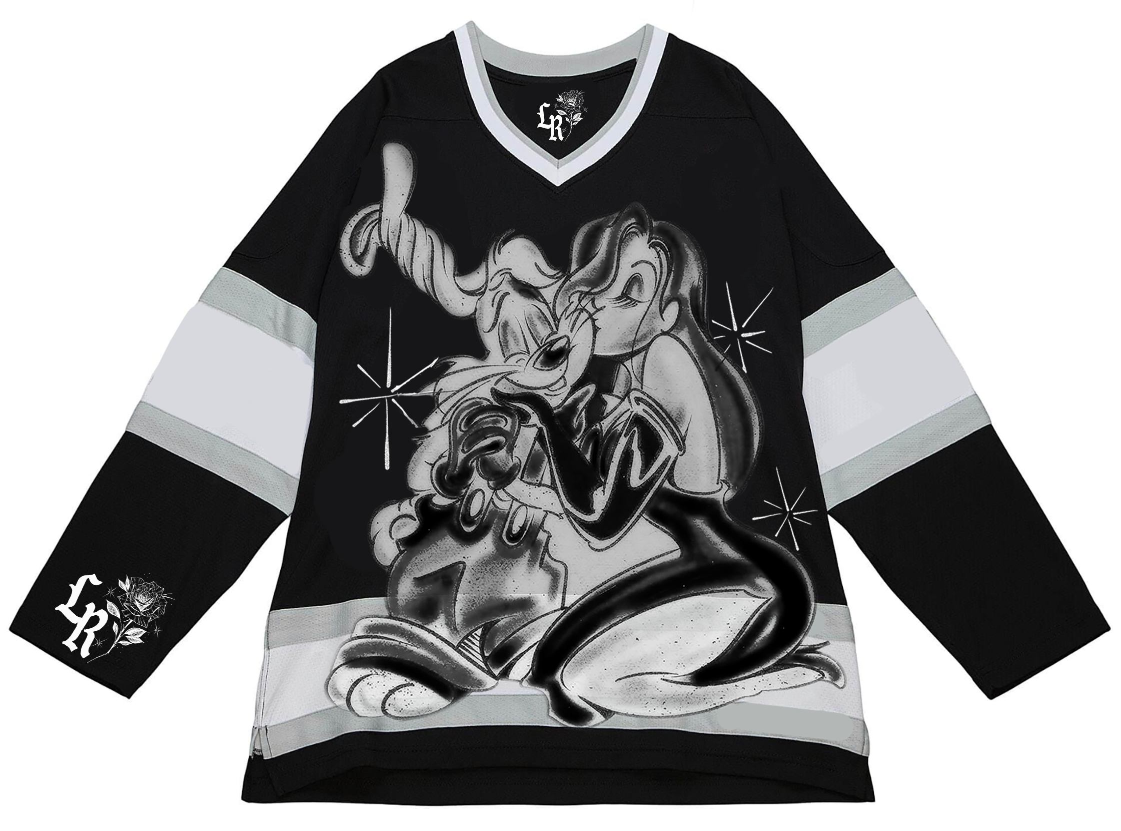Ultra Premium 'Good Lovin' Pen & Ink Cut & Sew Long Sleeve Hockey Jersey (Black/Grey)