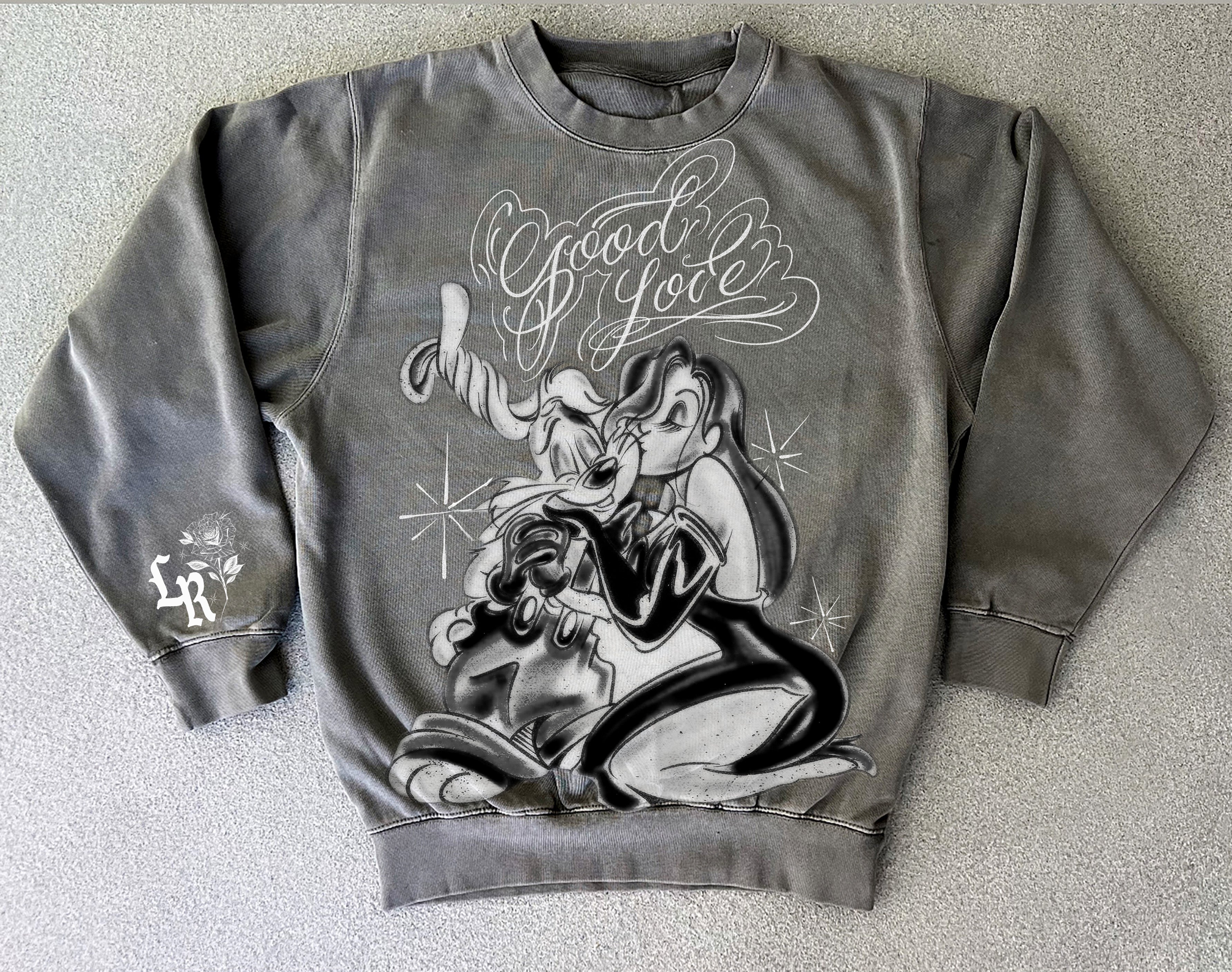 Limited Edition 'GOOD LOVIN' Black/White Ultra Premium Heavy Crewneck (Vintage Acid Washed Black)