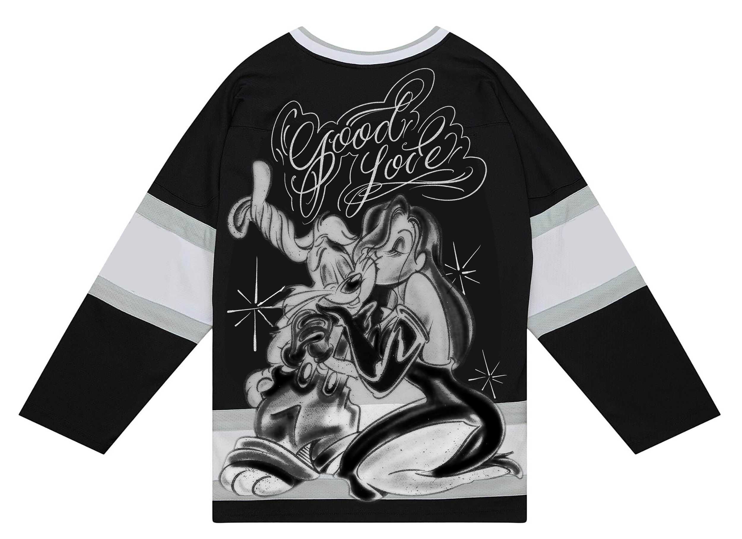 Ultra Premium 'Good Lovin' Pen & Ink Cut & Sew Long Sleeve Hockey Jersey (Black/Grey)