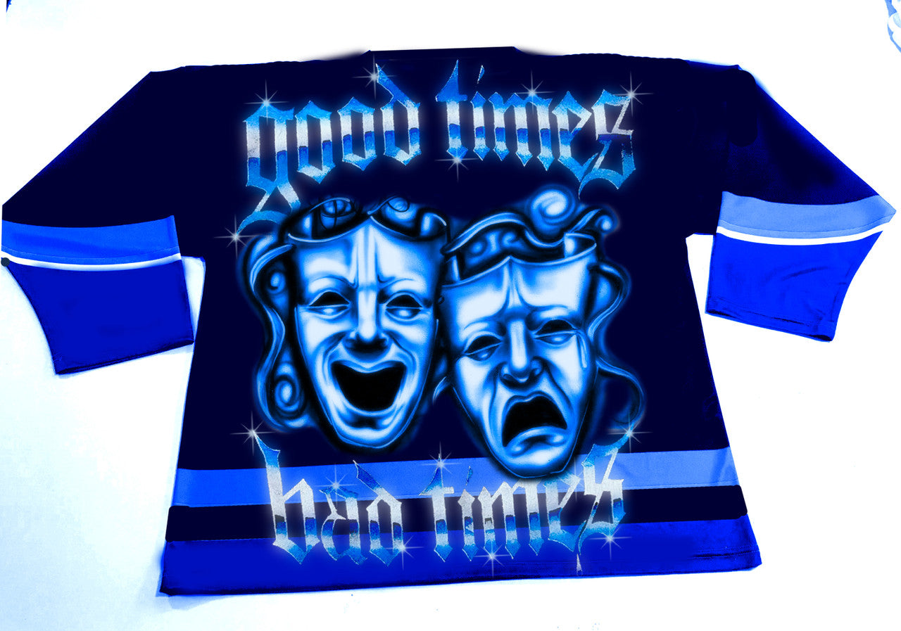 HIGHS & LOWS' Airbrush Cut & Sew Long Sleeve Hockey Jersey (Navy)