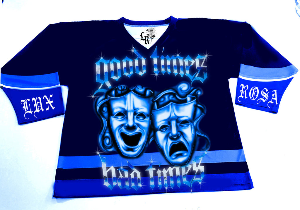 HIGHS & LOWS' Airbrush Cut & Sew Long Sleeve Hockey Jersey (Navy)