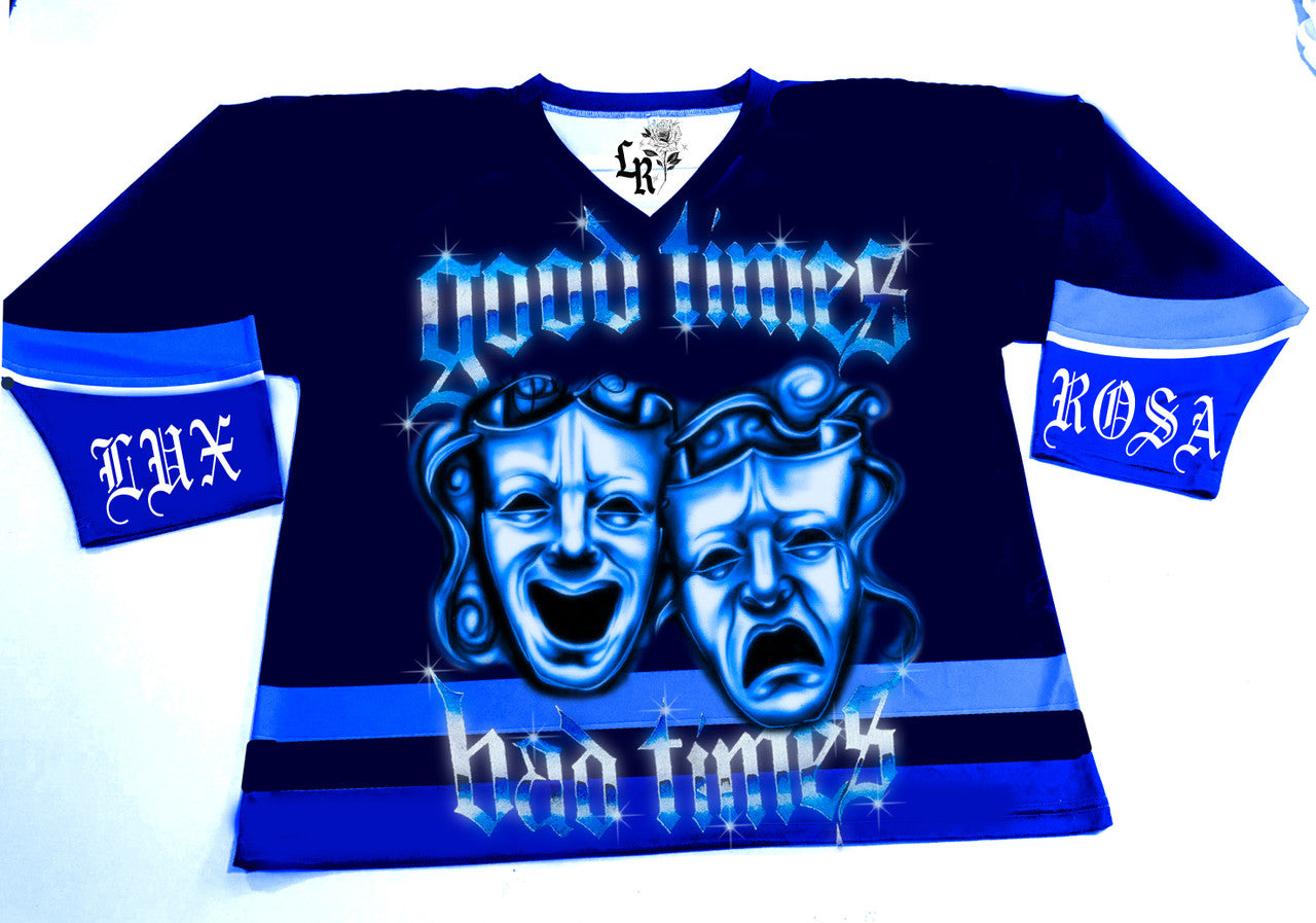 HIGHS & LOWS' Airbrush Cut & Sew Long Sleeve Hockey Jersey (Navy)