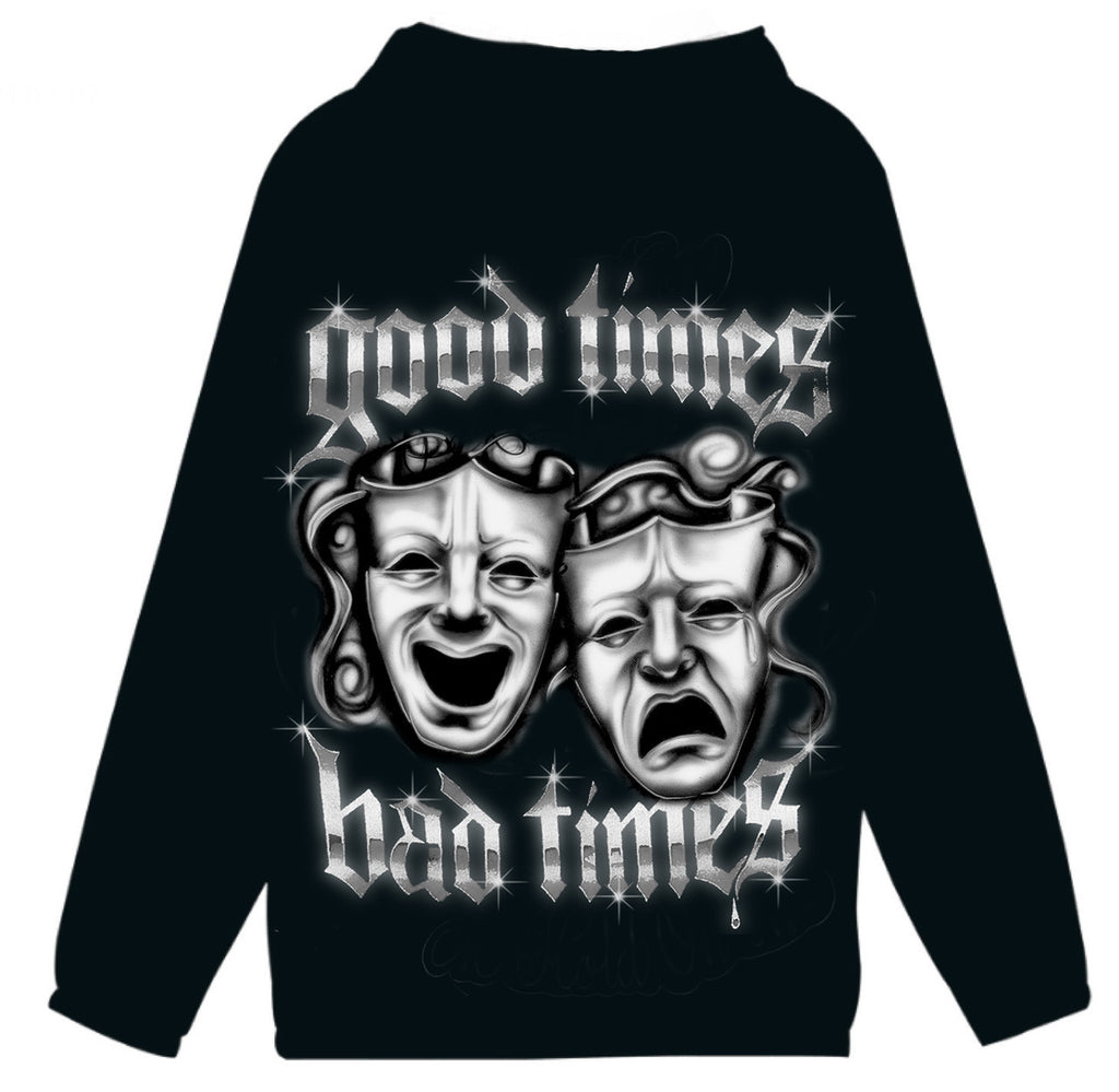 Limited Edition 'HIGHS & LOWS' Airbrushed Cut & Sew Hooded Mesh Lined Windbreaker (Black)