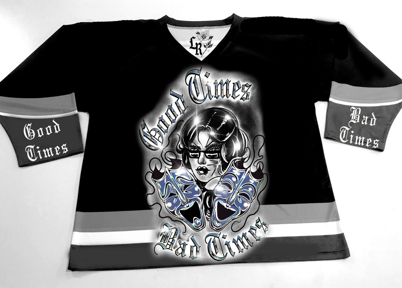 HARD TIMES' Pen & Ink Cut & Sew Long Sleeve Hockey Jersey (Black)