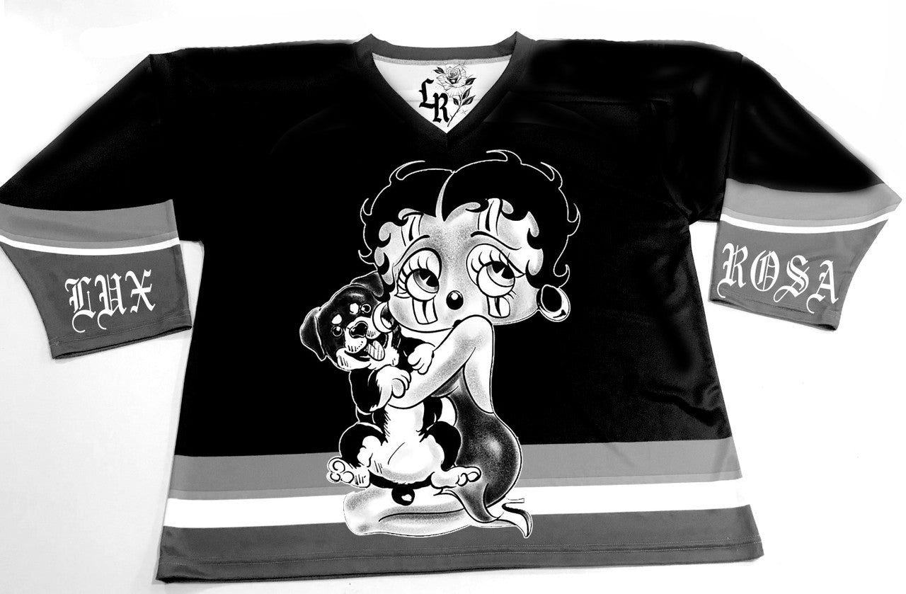 You Really Got A Hold On Me' Cut & Sew Long Sleeve Hockey Jersey (BLACK/GREY)