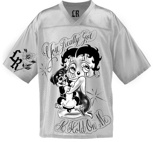 LR 'You Really Got A Hold On Me' Pen & Ink Cut & Sew Football Jersey (Silver)