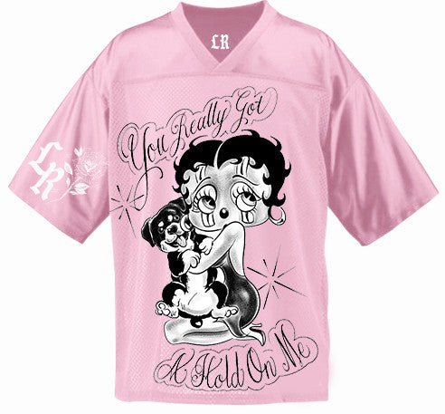 LR 'You Really Got A Hold On Me' Pen & Ink Cut & Sew Football Jersey (PINK)