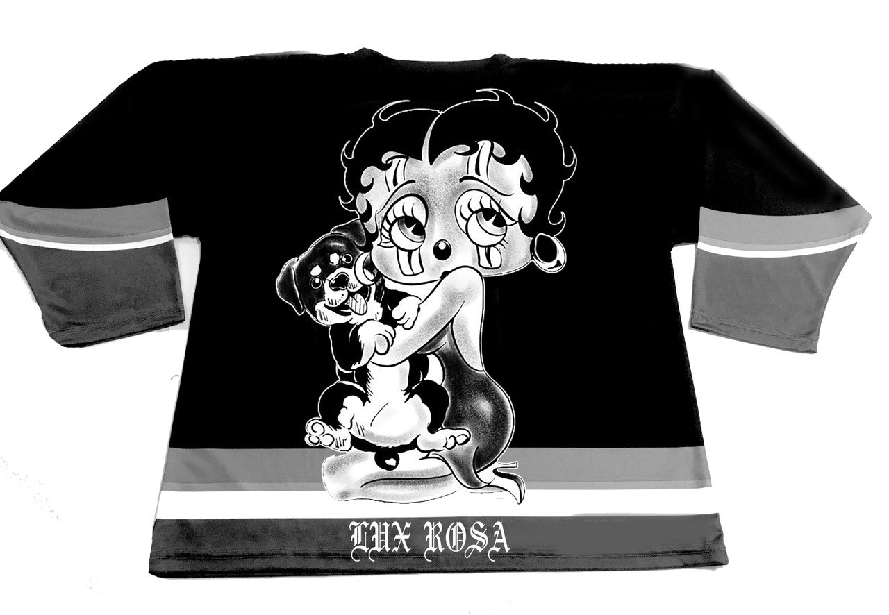 You Really Got A Hold On Me' Cut & Sew Long Sleeve Hockey Jersey (BLACK/GREY)