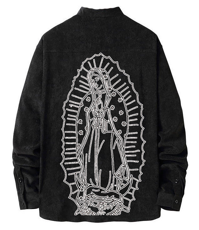 Limited Edition VIRGENCITA Embroidered Corduroy Cut & Sew Flannel (Black)