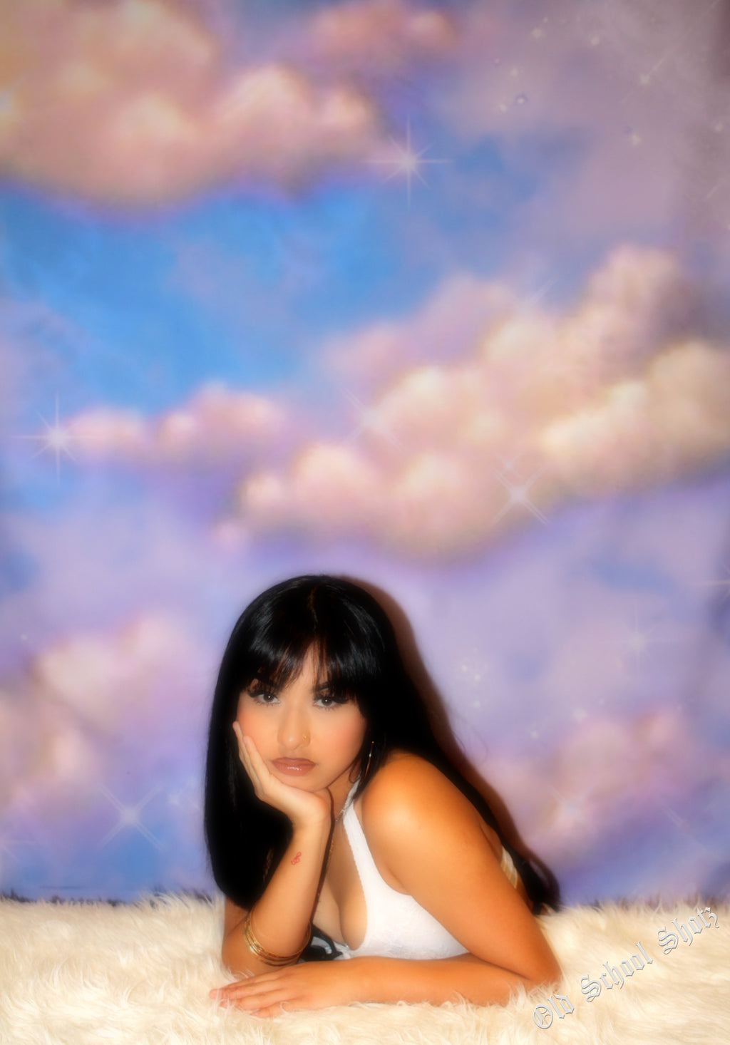 Early 2000s Y2K 'Head In The Clouds' Airbrush 90s Old School Backdrop (Sparkle Pastel) (Extra Large)