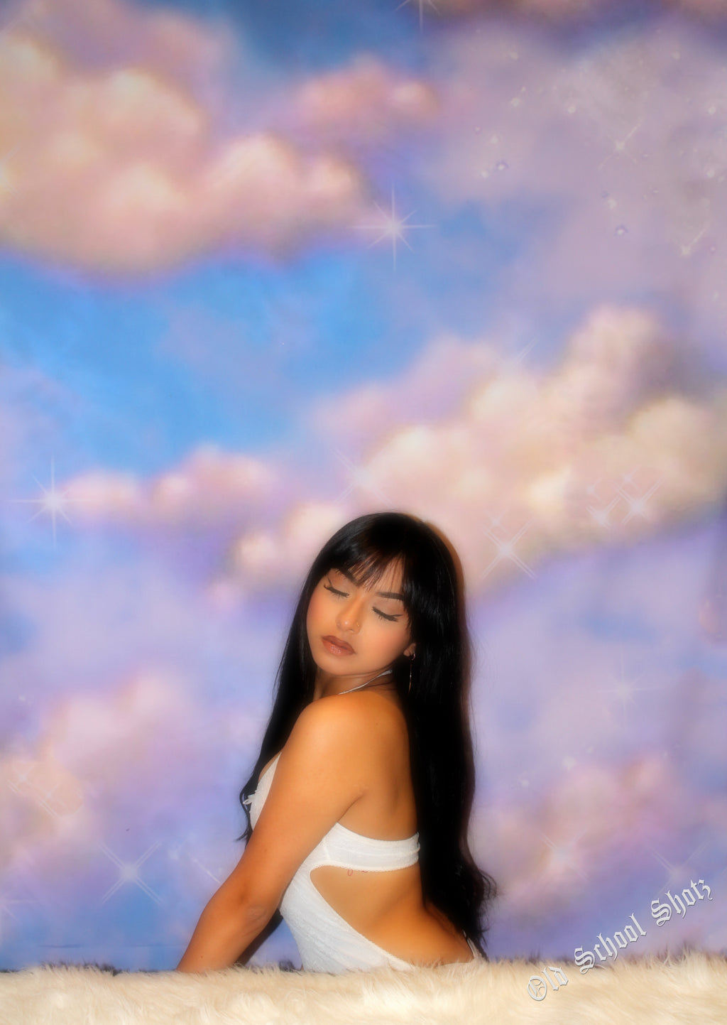 Early 2000s Y2K 'Head In The Clouds' Airbrush 90s Old School Backdrop (Sparkle Pastel) (Extra Large)