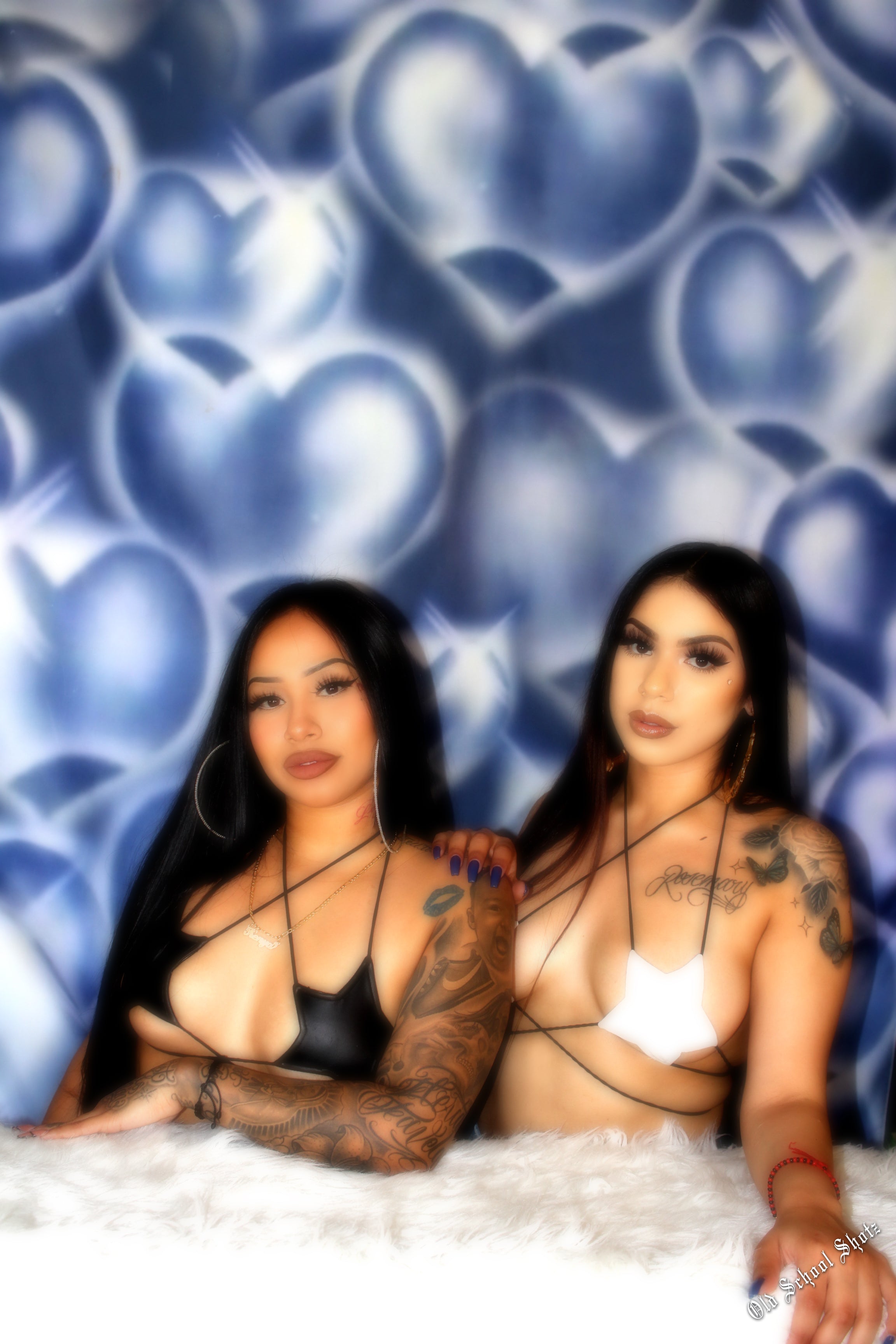 EXTRA EXTRA EXTRA XXX LARGE Y2K Early 2000s 'Hearts & Hynas' Glamour Shots Airbrush 90s Old School Backdrop (BLUE SILVER) (XXXL) Exclusive/Limited Edition!!