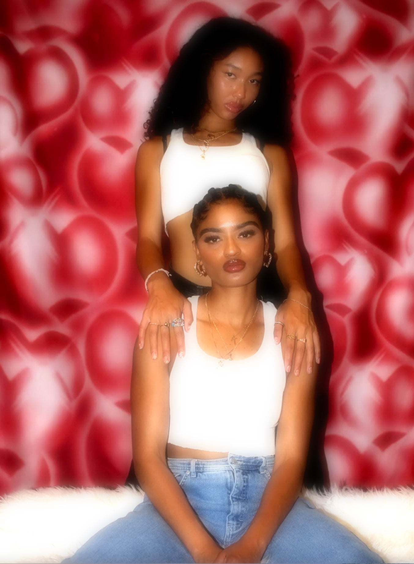EXTRA EXTRA EXTRA XXX LARGE Y2K Early 2000s 'Hearts & Hynas' Glamour Shots Airbrush 90s Old School Backdrop (RED) (XXXL) Exclusive/Limited Edition!!