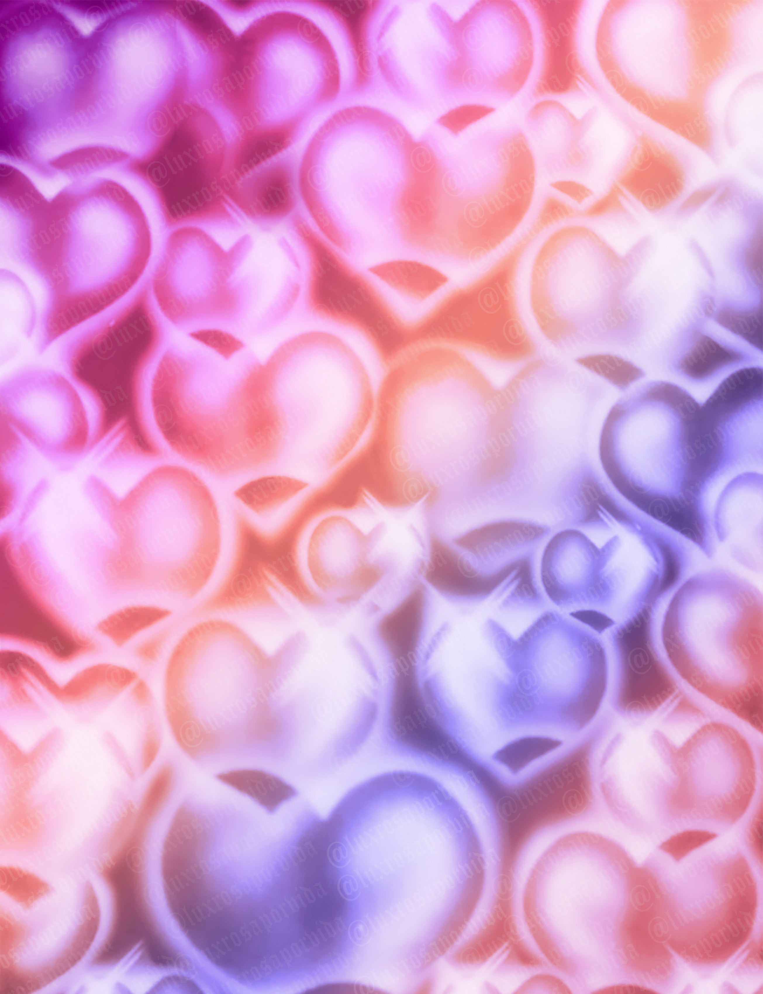Early 2000s Y2K 'Hearts & Hynas Ombré Sorbet' Airbrush Glamour Shots 90s Backdrop (Ombré) (Extra Large)