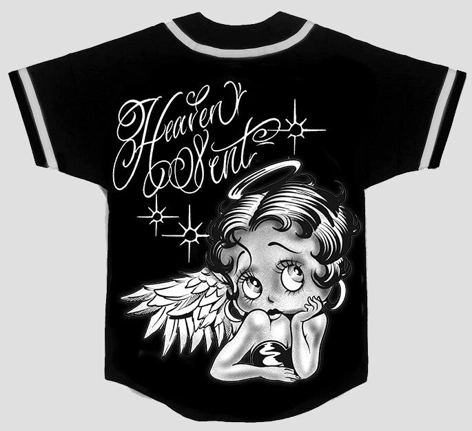 LR 'HEAVEN SENT' Pen & Ink Cut & Sew BASEBALL Jersey (Black)