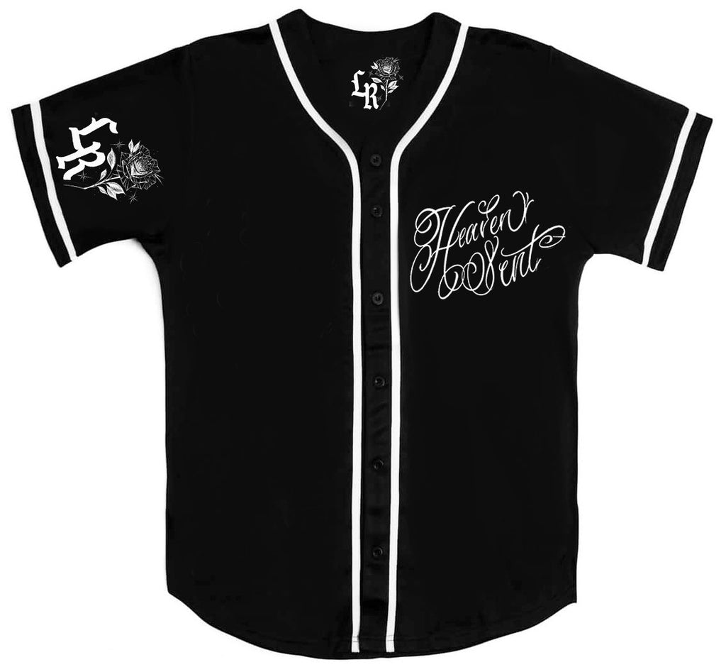 LR 'HEAVEN SENT' Pen & Ink Cut & Sew BASEBALL Jersey (Black)