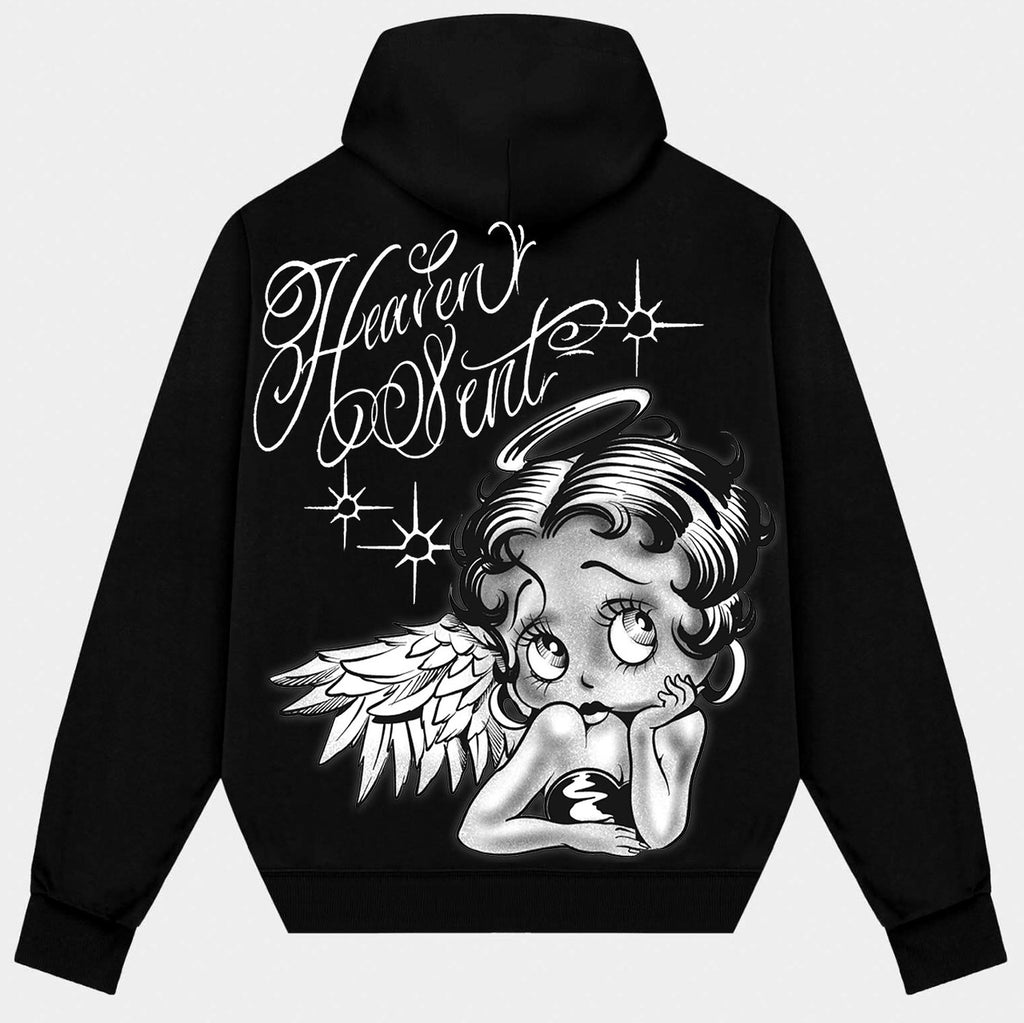 HEAVEN SENT' Pen & Ink Premium Fleece Zip-Up Hoodie (Black)