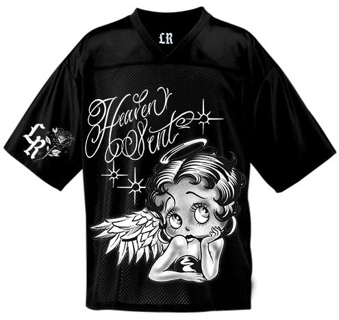 HEAVEN SENT' Pen & Ink Cut & Sew Football Jersey (Black/White)