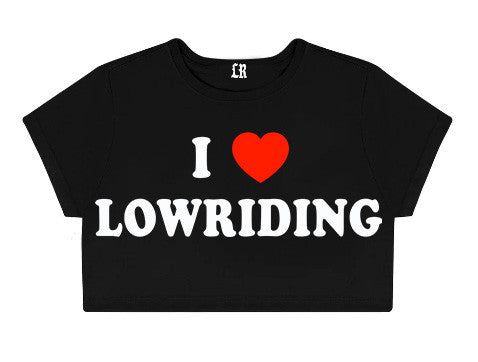 Lux Rosa 'I HEART LOWRIDING' Baby Doll Crop Tee (Black)