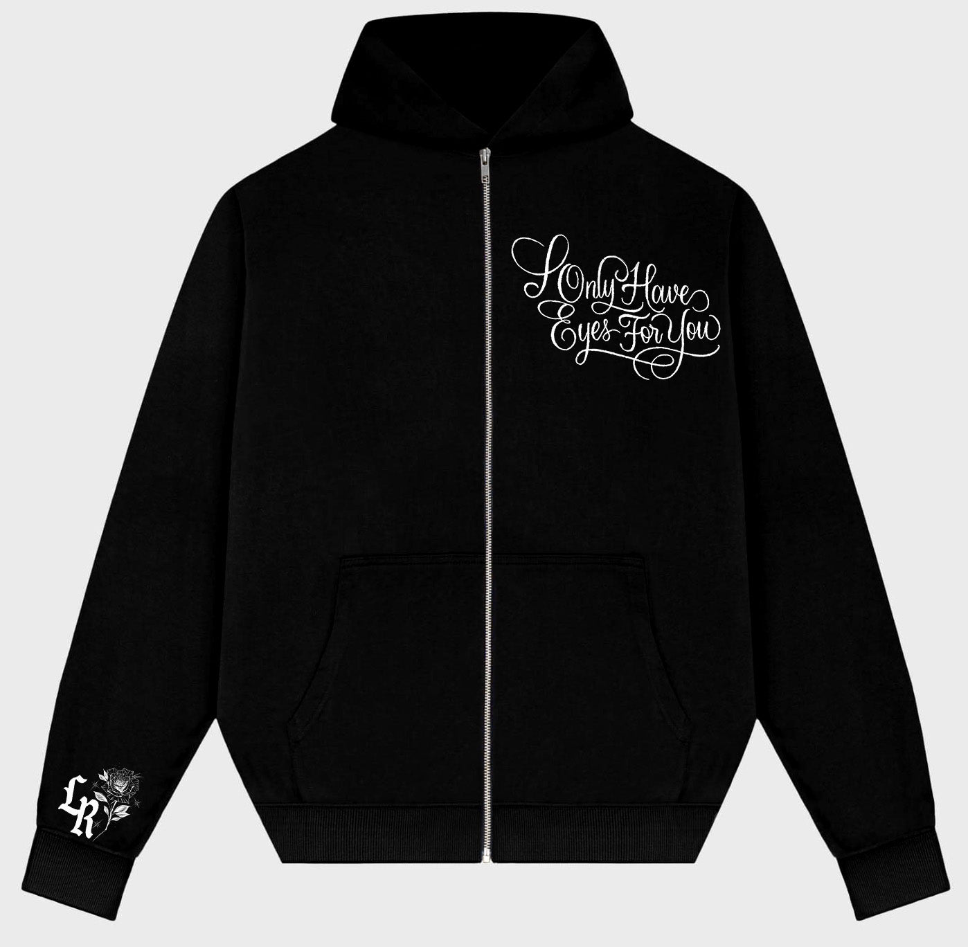 'I ONLY HAVE EYES FOR YOU' Pen & Ink Premium Fleece Zip-Up Hoodie (Black)