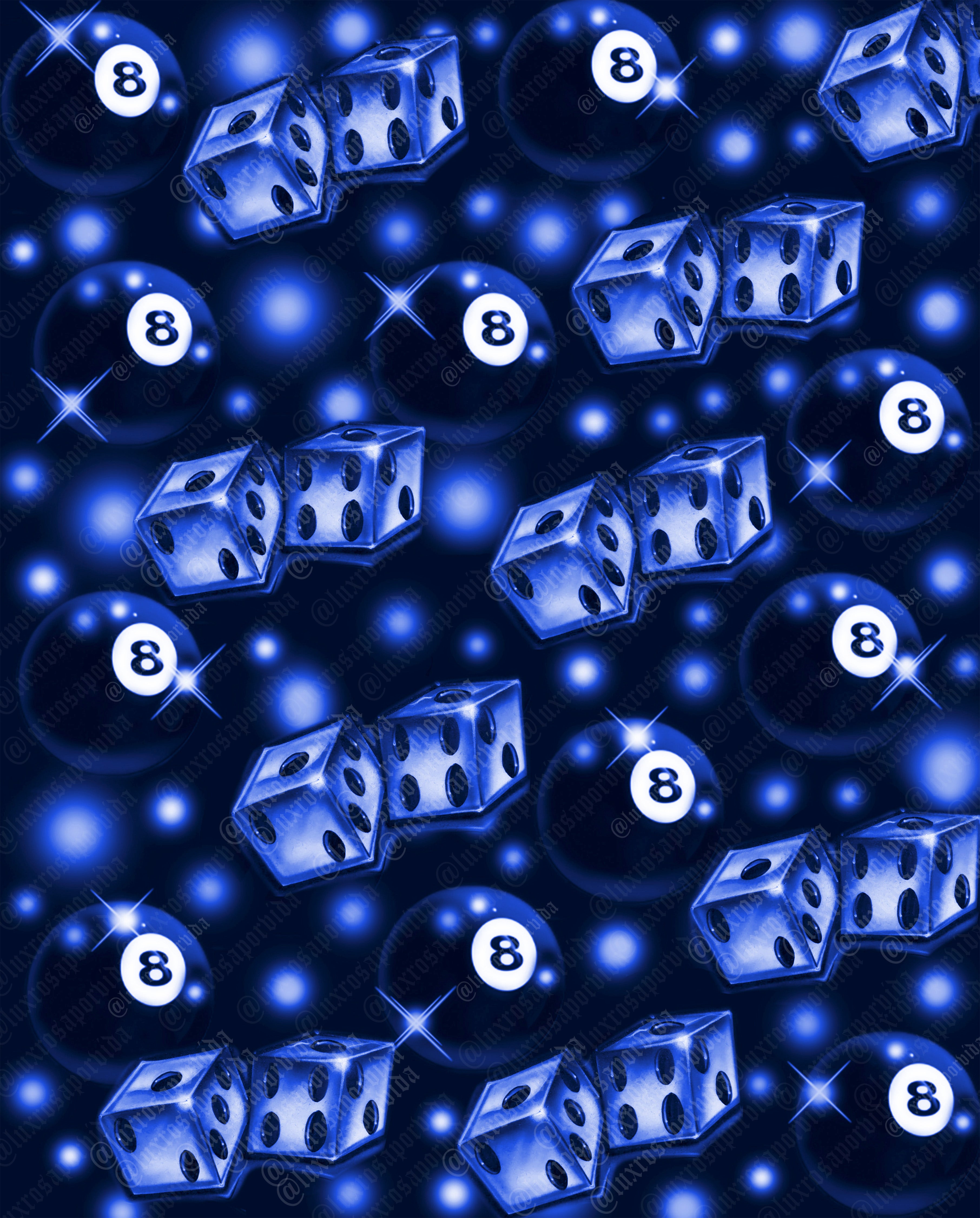 Early 2000s Y2K 'IT MUST BE MAGIC' Airbrush Star Shots Dice 8 Ball Backdrop (BLUE) (Extra Large)