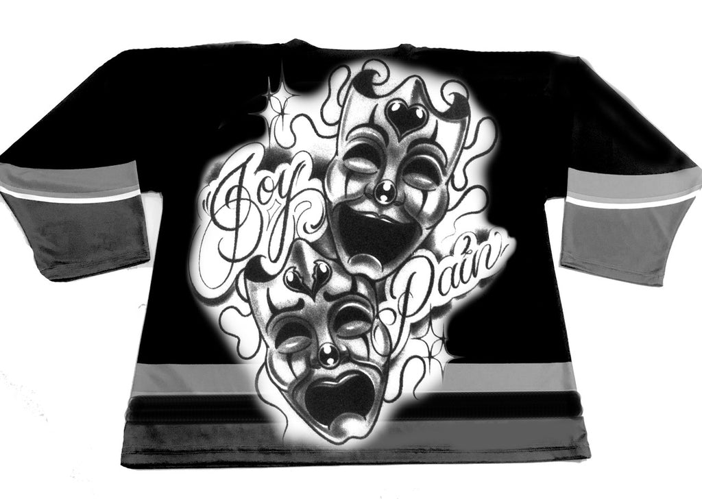 LR 'Joy & Pain' Pen & Ink Cut & Sew Long Sleeve Hockey Jersey (BLACK/GREY)