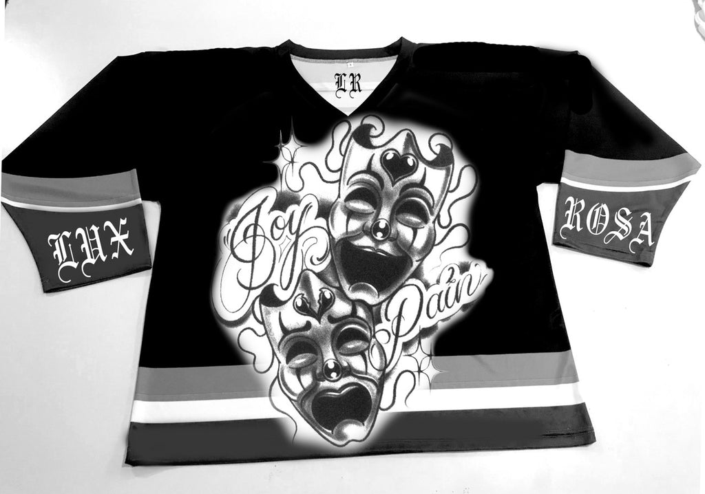 LR 'Joy & Pain' Pen & Ink Cut & Sew Long Sleeve Hockey Jersey (BLACK/GREY)