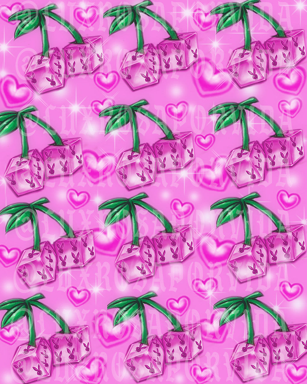 LIMITED EDITION Glamour Shotz 2000s Y2K 'Juicy Fruit' Airbrush Backdrop (Pink Cherries/Dice/Hearts) (Extra Large)