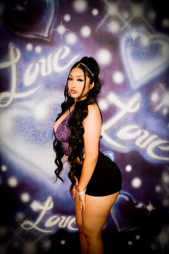 LIMITED EDITION VALENTINE'S 'La-La Means I LOVE You' Airbrushed Glamour Shot Backdrop (Purple/Blue/Silver) (Extra Large)