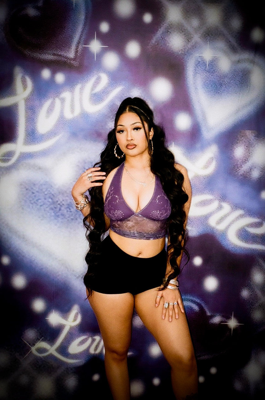 LIMITED EDITION VALENTINE'S 'La-La Means I LOVE You' Airbrushed Glamour Shot Backdrop (Purple/Blue/Silver) (Extra Large)