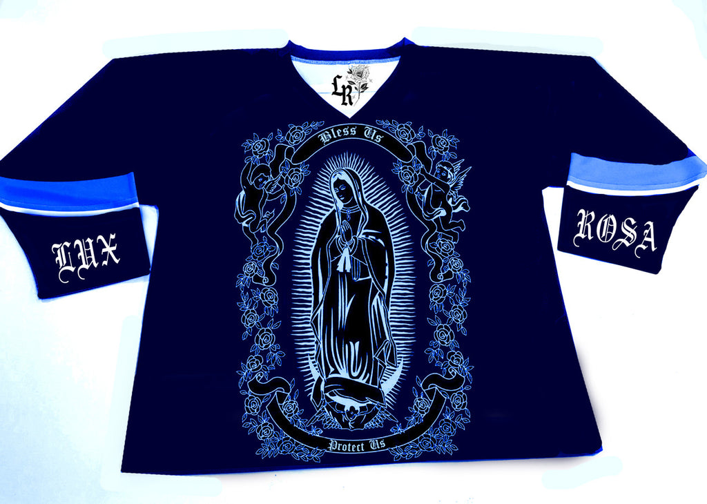 LR 'La Reina' Cut & Sew Long Sleeve Hockey Jersey (NAVY/LIGHT BLUE/WHITE)