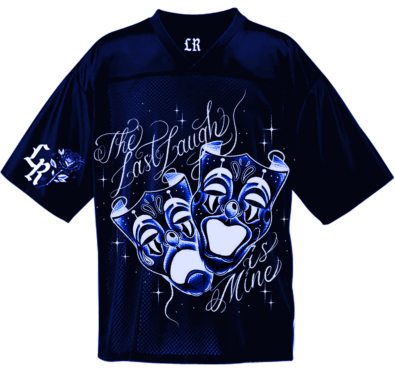 Last Laugh Is Mine' Cut & Sew Football Jersey (Navy/Blue)