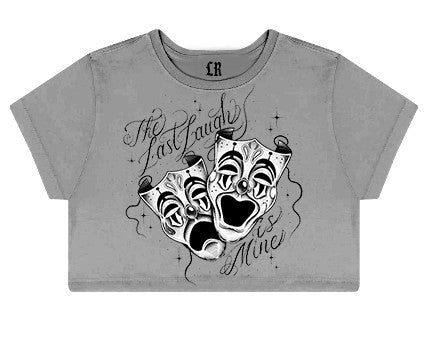 Limited Edition 'The Last Laugh' Pen & Ink Baby Doll Crop Tee (Grey)