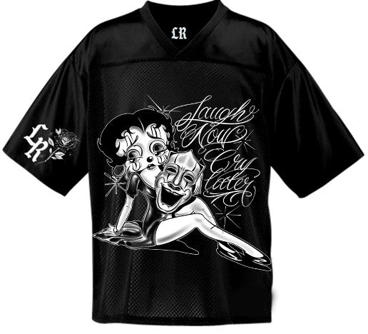 Look Over Your Shoulder' Pen & Ink Cut & Sew Football Jersey (BLACK)