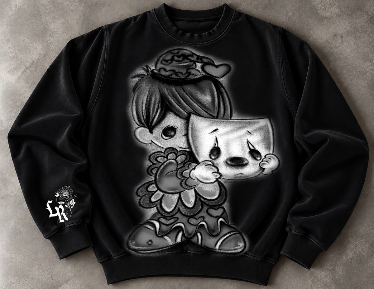Limited Edition 'Laugh Now. Cry Later' PM Airbrushed Crewneck (Black)