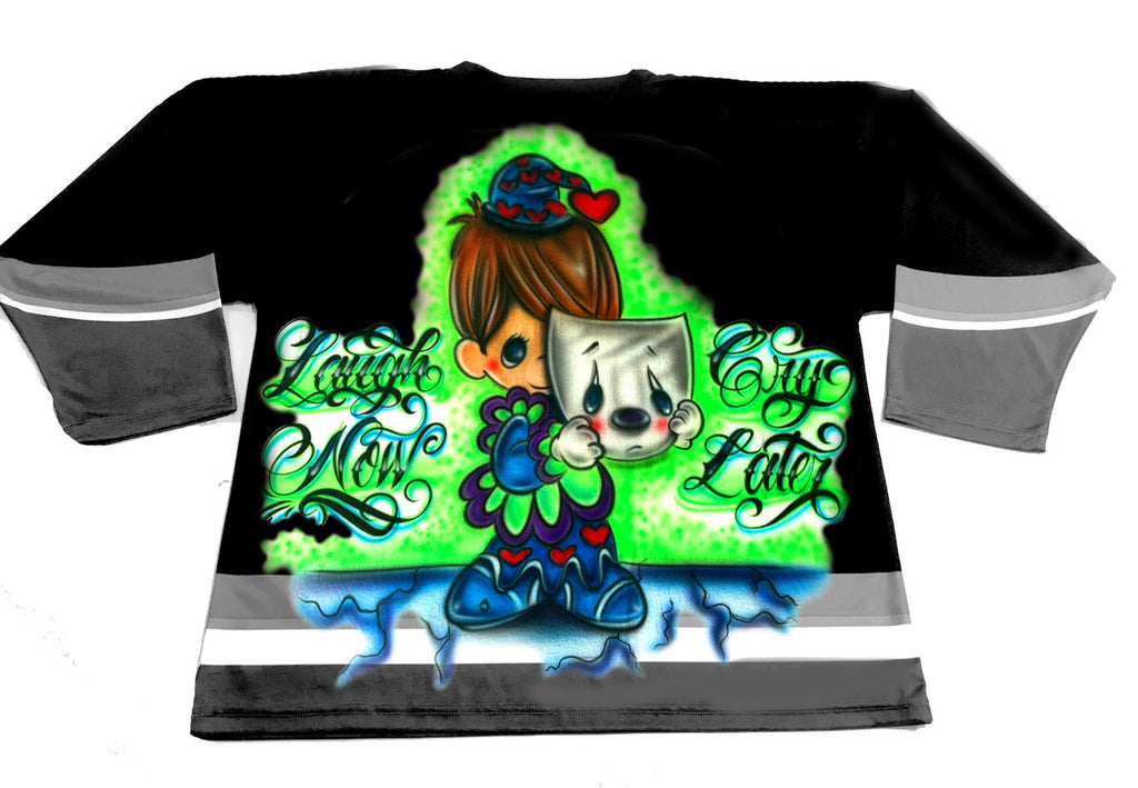 LR 'Laugh Now Cry Later' Neon Airbrush Cut & Sew Long Sleeve Hockey Jersey (Black/Neon)