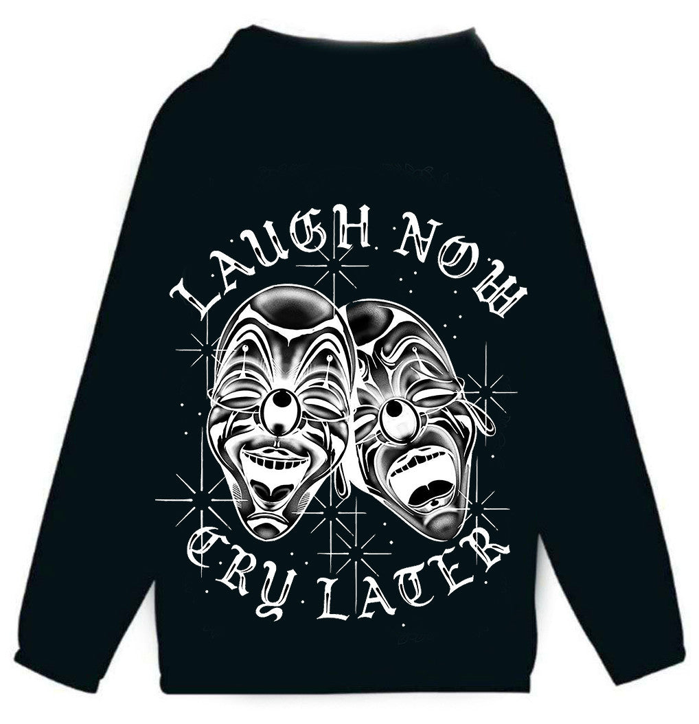 Limited Edition 'Cry Later. Laugh Now' Pen & Ink Cut & Sew Hooded Mesh Lined Windbreaker (Black)