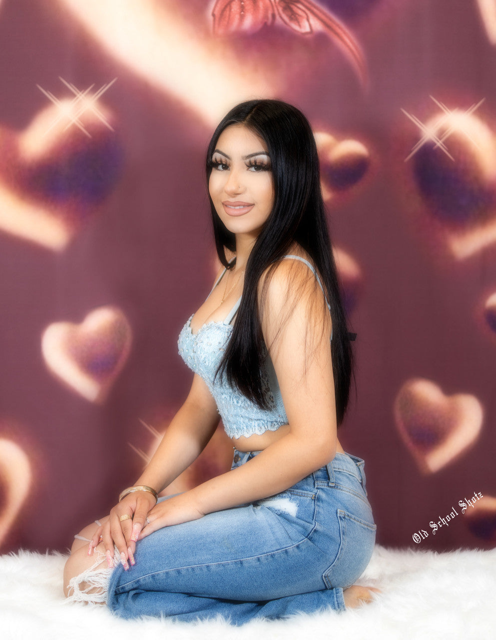 Early 2000s Y2K 'Fire & Desire' Airbrush 90s Glamour Shots Valentine Backdrop (BROWN) (Extra Large)
