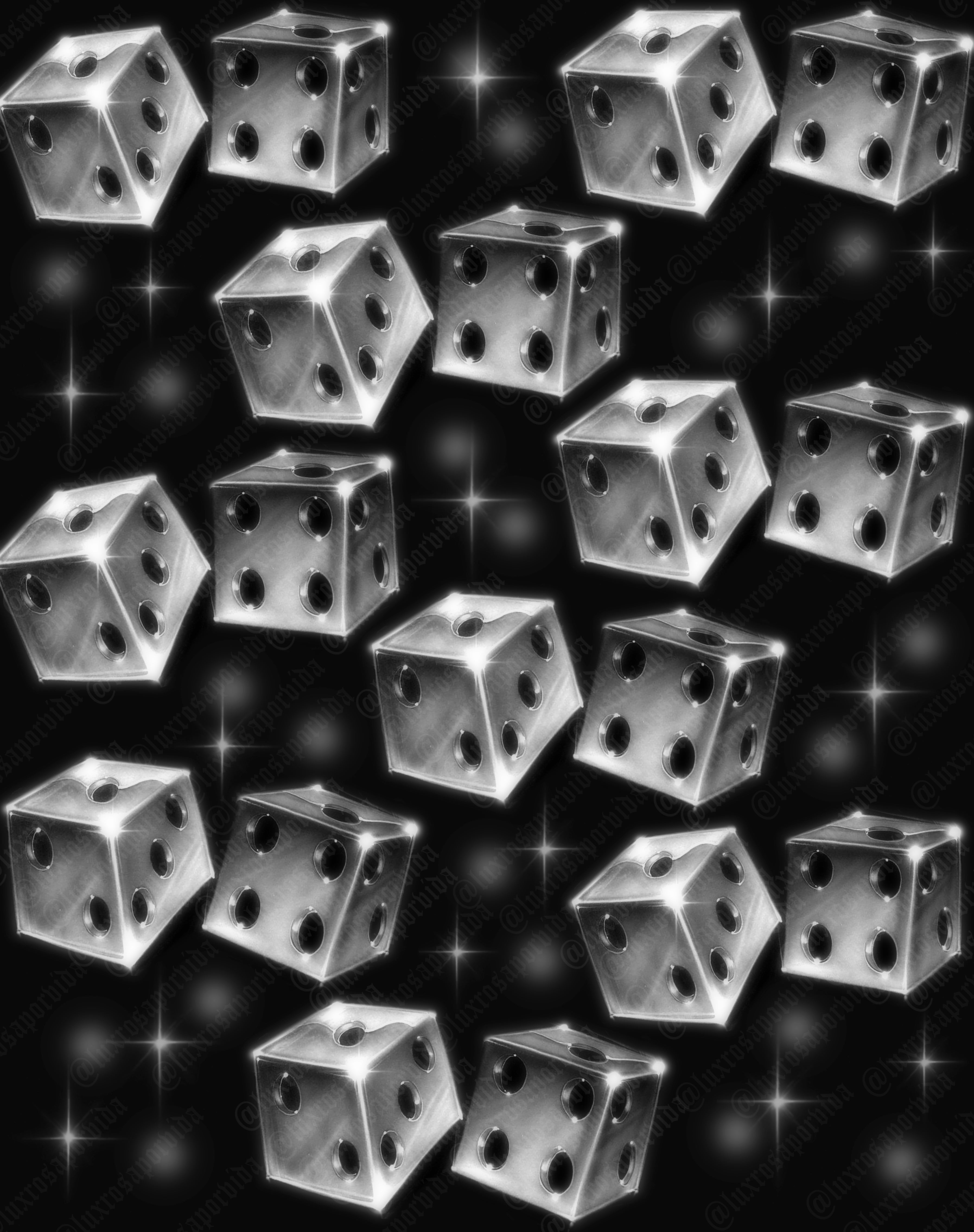 Early 2000s Y2K 'LUCKY CHROME' Dice Airbrush Glamour Shots 90s Professional Backdrop (SILVER/BLACK) (Extra Large)