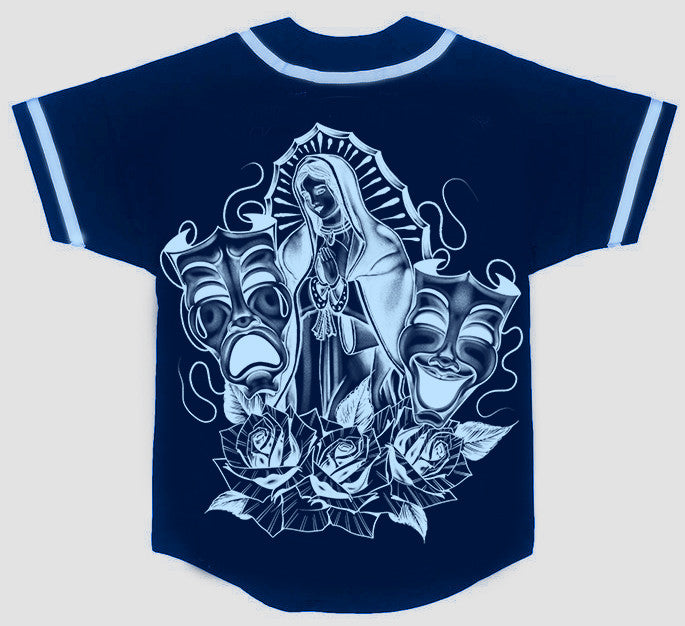 LR 'LUPITA' Pen & Ink Cut & Sew Baseball Jersey (NAVY/BABY BLUE)