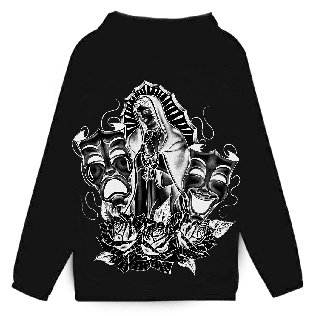 Limited Edition 'LUPITA' Pen & Ink Cut & Sew Hooded Mesh Lined Windbreaker (Black)