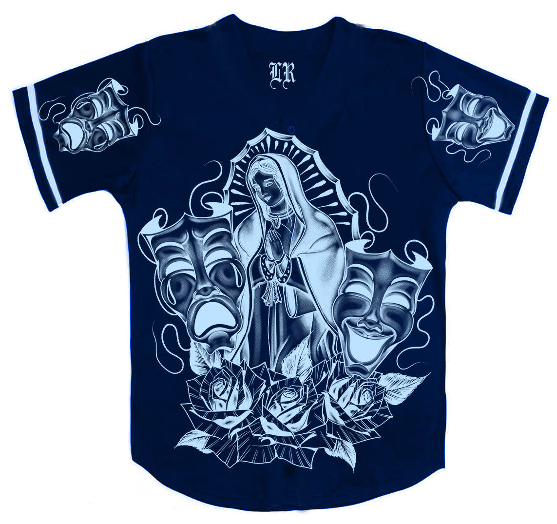 LR 'LUPITA' Pen & Ink Cut & Sew Baseball Jersey (NAVY/BABY BLUE)