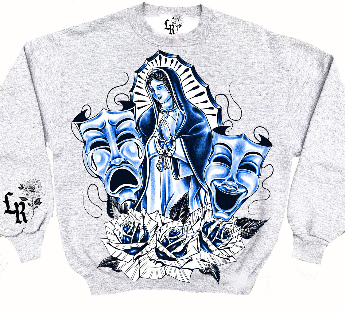 Limited Edition 'LUPITA' Pen & Ink Crewneck (Grey/Blue)