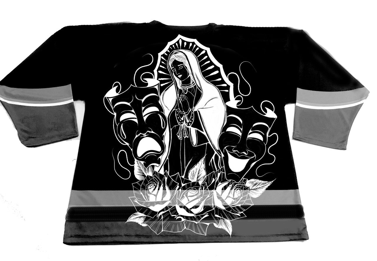Limited Edition 'LUPITA' Pen & Ink Cut & Sew Long Sleeve Hockey Jersey (Black)