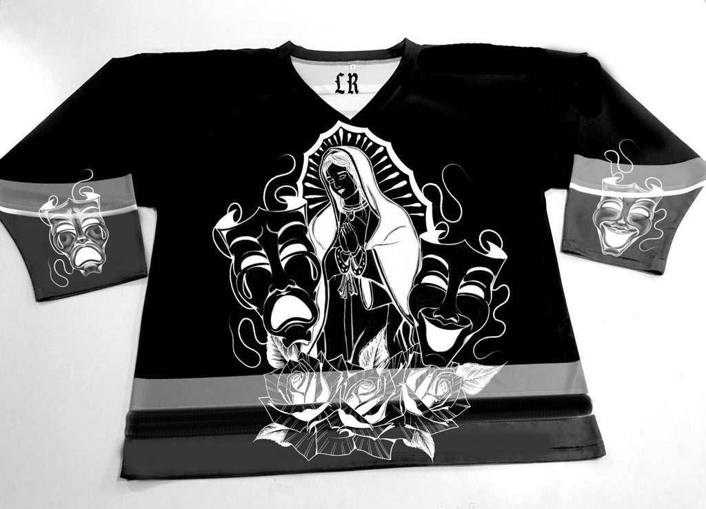 Limited Edition 'LUPITA' Pen & Ink Cut & Sew Long Sleeve Hockey Jersey (Black)