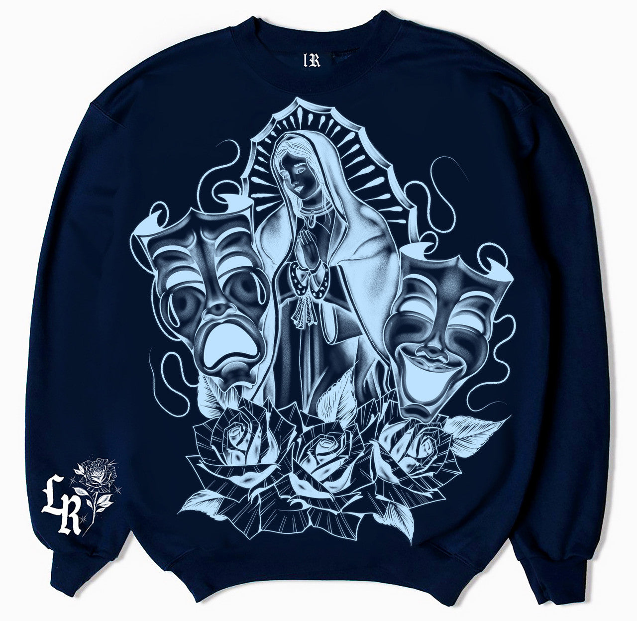 Limited Edition 'LUPITA' Pen & Ink Crewneck (Navy/Baby Blue)