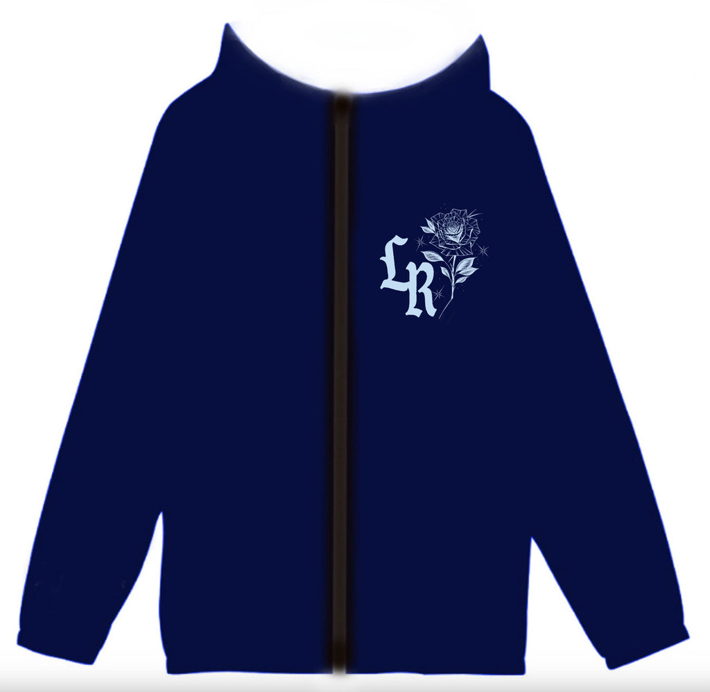 LUPITA' Pen & Ink Cut & Sew Hooded Mesh Lined Windbreaker (NAVY/LIGHT BLUE)